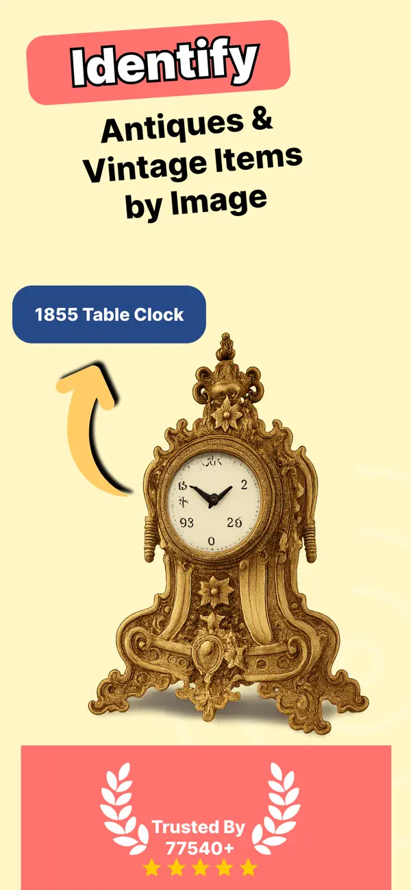 AntiqAI identifying an antique table clock from a photo